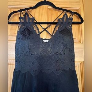 Francesca's Miami Black Party evening Dress with Lace and flowing skirt Small